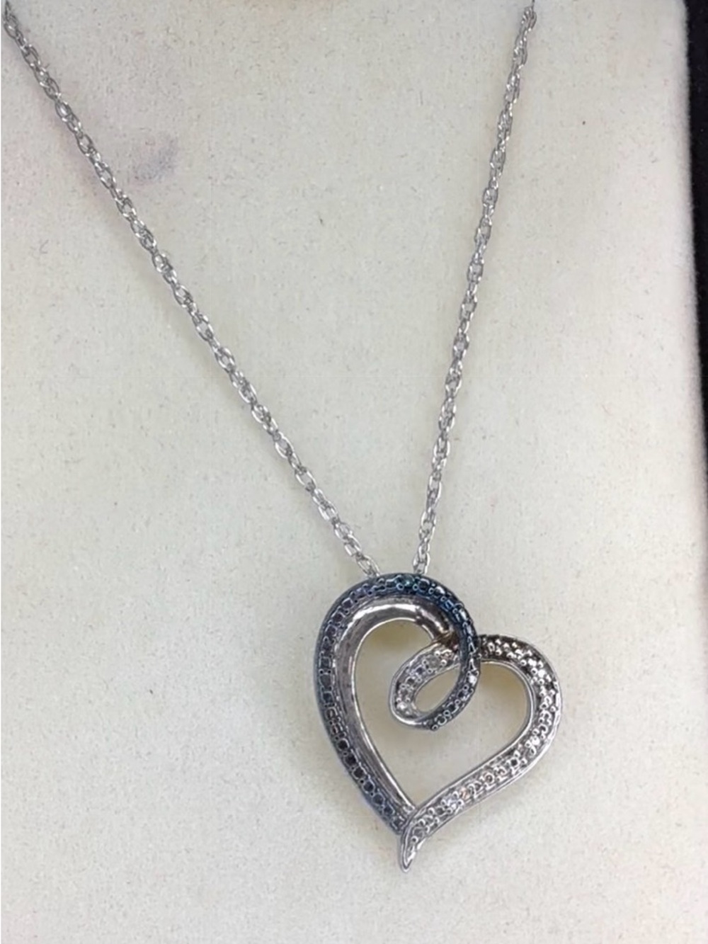 Blue and White Diamond Heart Necklace